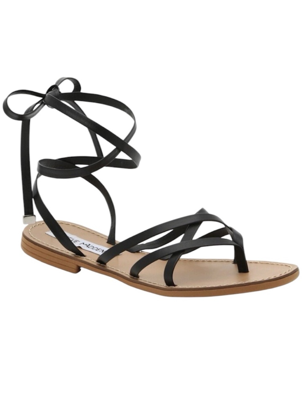 Steve Madden Black Strappy Lace-Up Flat Sandals.